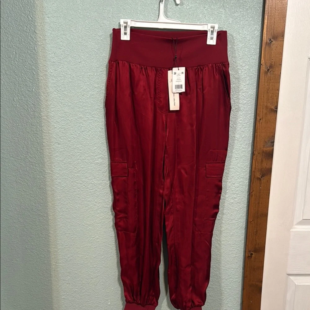 cinq a sept Burgundy Satin Cargo Jogger Pants - Picture 6 of 6